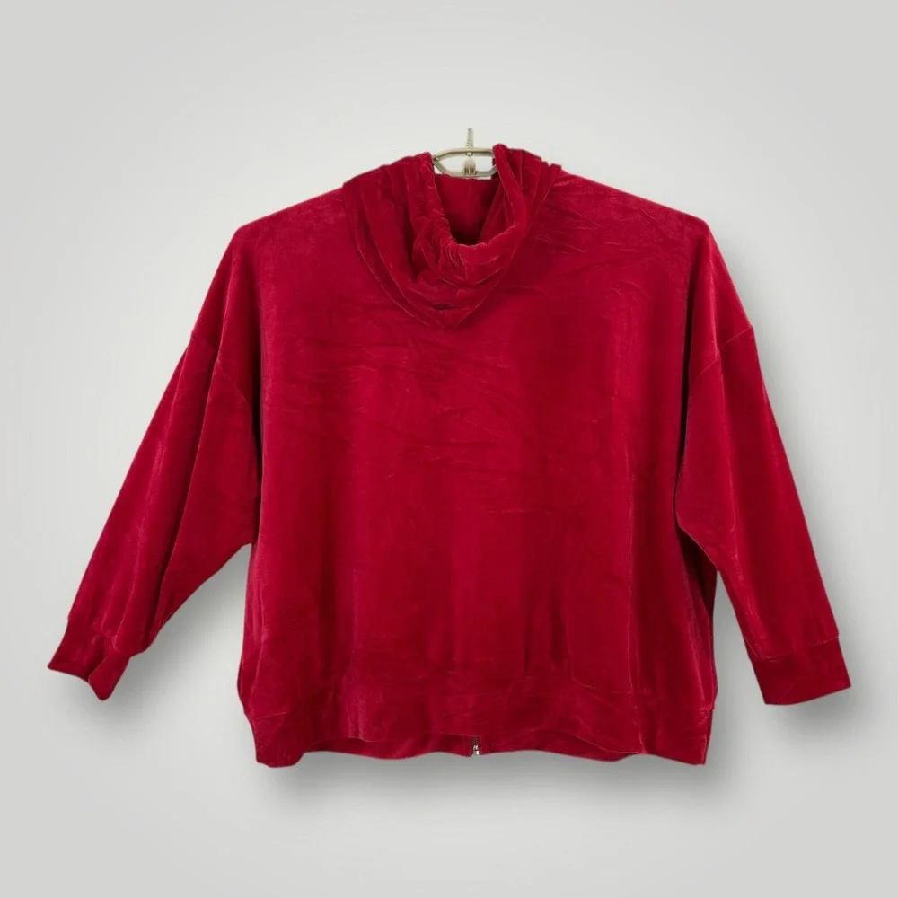 Torrid Sleep‎ Hoodie Womens 3X Red Velour Zip Up Sweatshirt Loungewear Plus